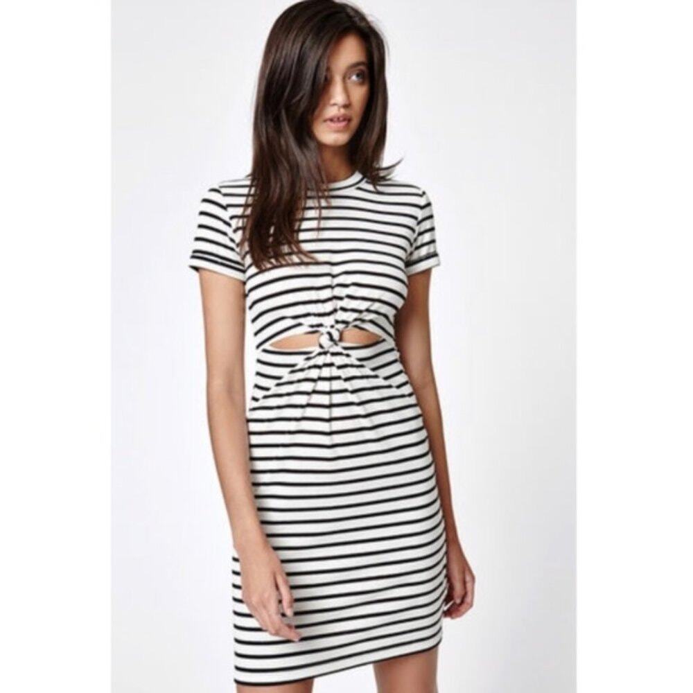 LA Hearts Pacsun Black White Striped Knit Cut-Out Mini Dress Women's Size Large